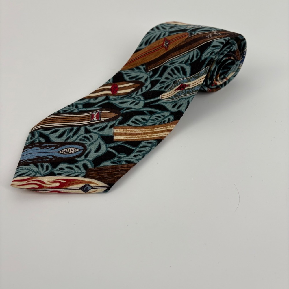 House of Stoke‎ by Joseph Mackie Mens Tie Surfboard Palm Leaf Print Silk Blend